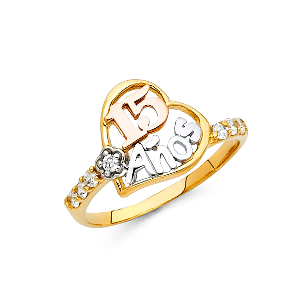 14K Yellow White Rose Gold 15 Yrs CZ Rings (RG661)
