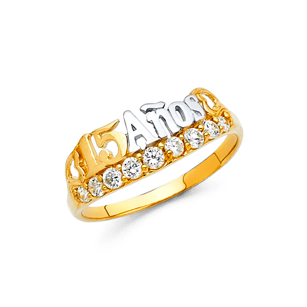 14K Two Tone Gold 15 Yrs CZ Rings (RG664)