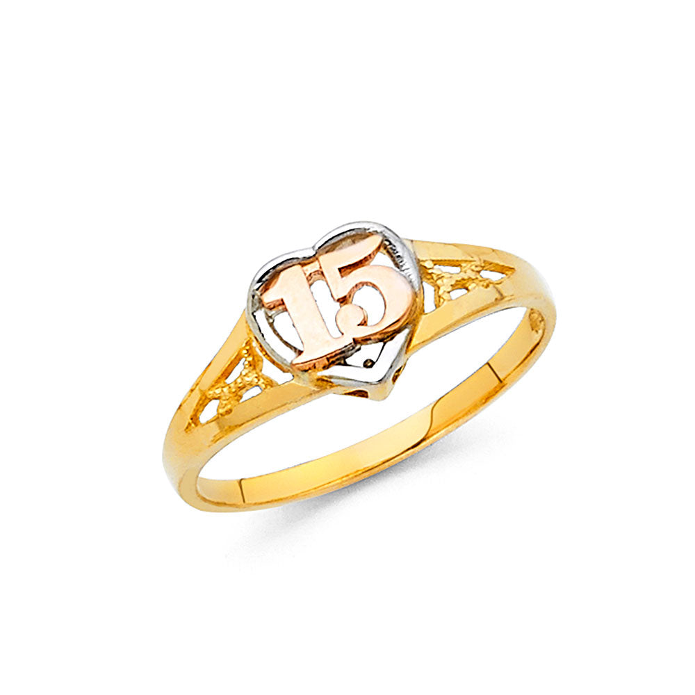 14K Yellow White Rose Gold 15 Yrs Rings (RG668)