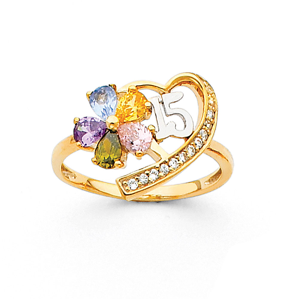 14K Two Tone Gold 15 Yr CZ Rings (RG675)