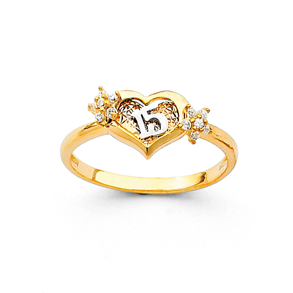 14K Two Tone Gold 15 Yr CZ Rings (RG678)