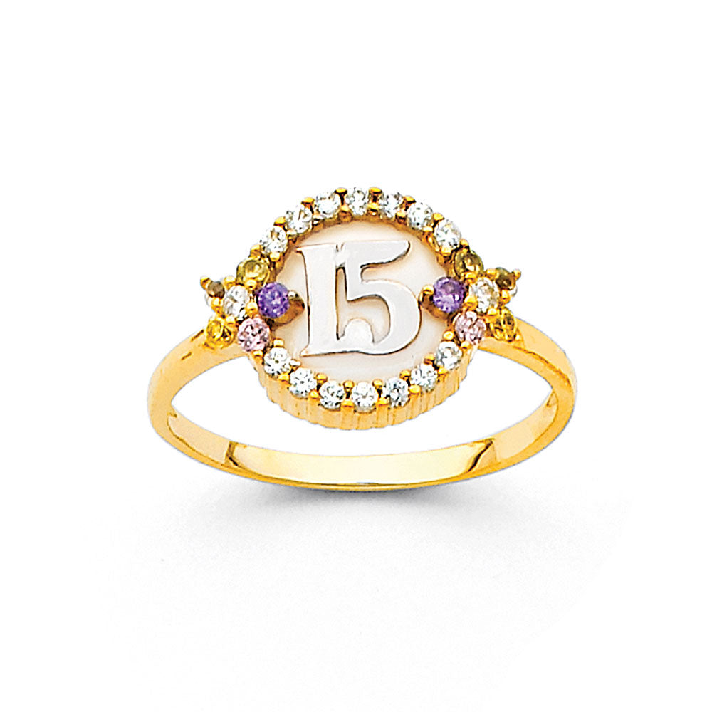 14K Two Tone Gold 15 Yr CZ Rings (RG679)