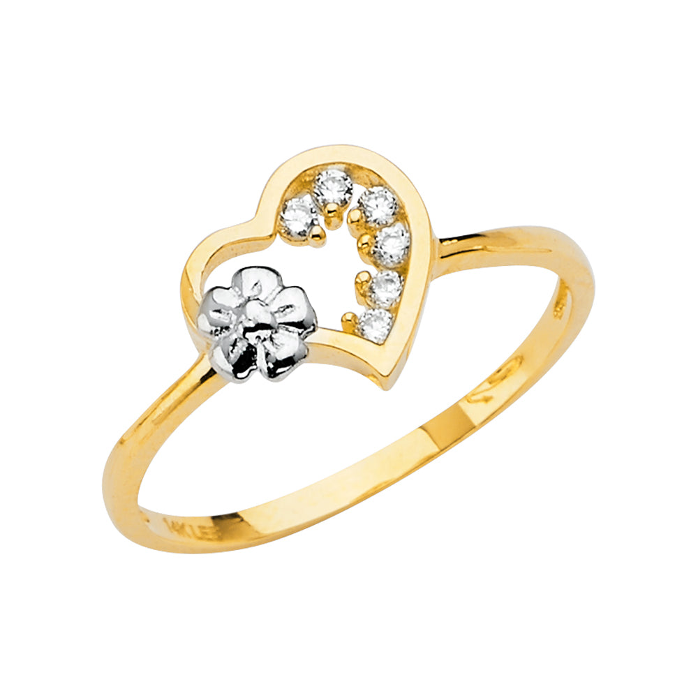 14K Two Tone Gold Heart CZ Ring (RG683)