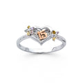 14K White Gold 15 Yr Heart CZ Ring (RG685)