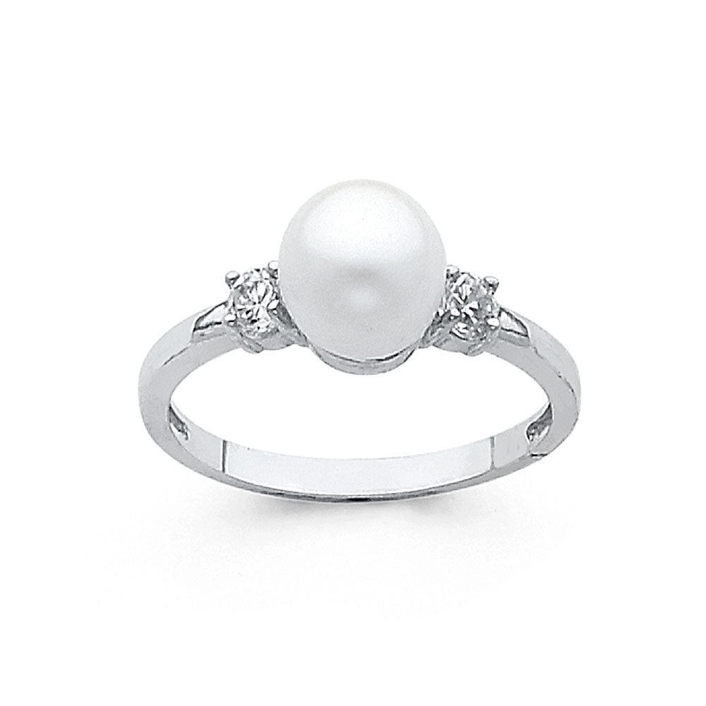 14K White Gold Pearl Rings (RG693)