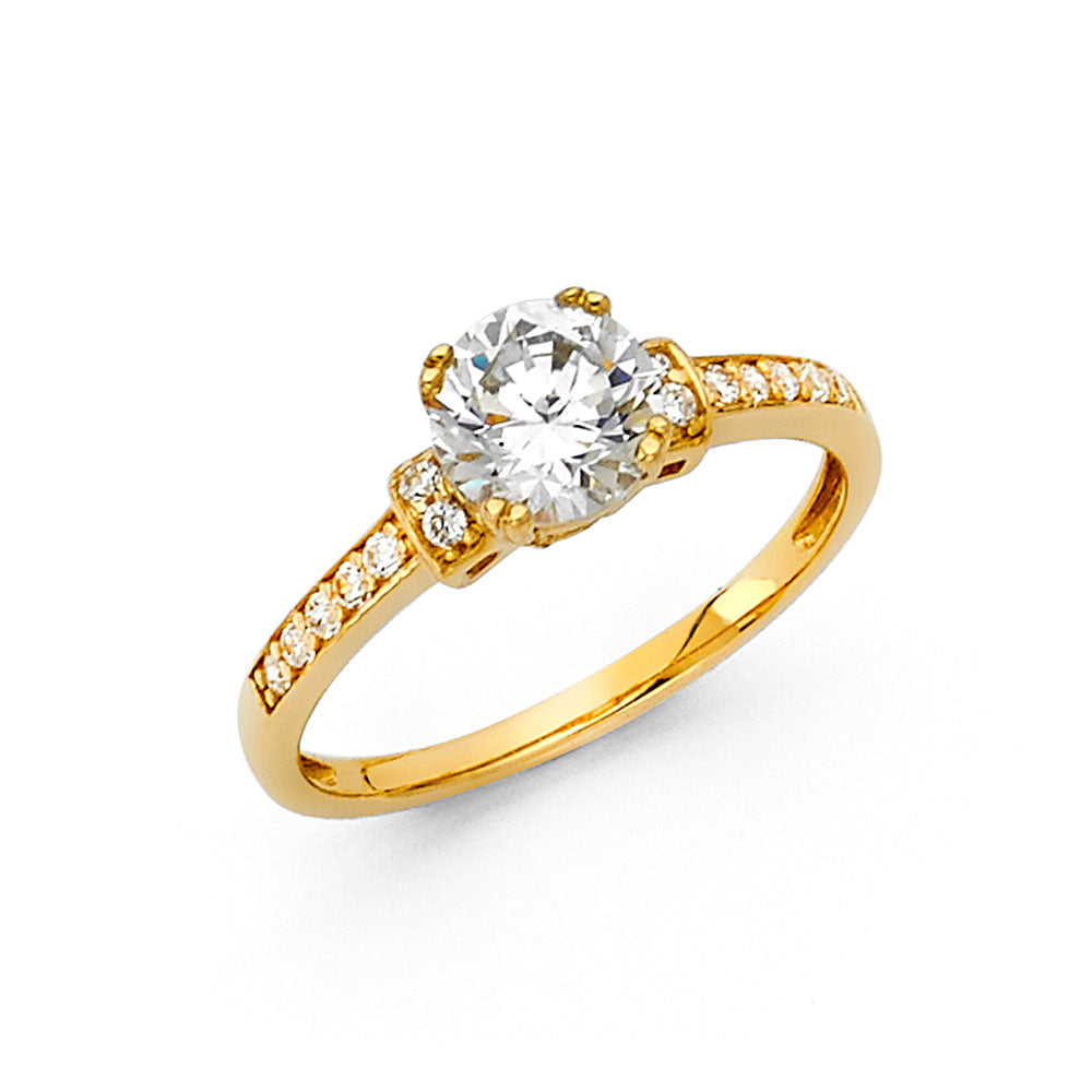 14K Yellow Gold Round CZ Engagement Ring W/Rd Side