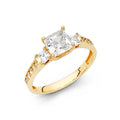 14K Yellow Gold Princess CZ Engagement Ring W/Pr Side