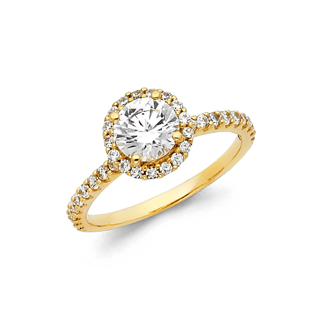 14K Yellow Gold Round CZ Engagement Ring W/Rd Side