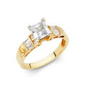 14K Yellow Gold Princess CZ Engagement Ring W/Pr Ba Side