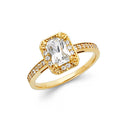 14K Yellow Gold Em CZ Engagement Ring W/Rd Side