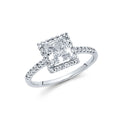 14K White Gold Princess CZ Engagement Ring W/Rd Side