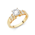 14K Yellow Gold Round CZ Engagement Ring W/Pr Ba Side