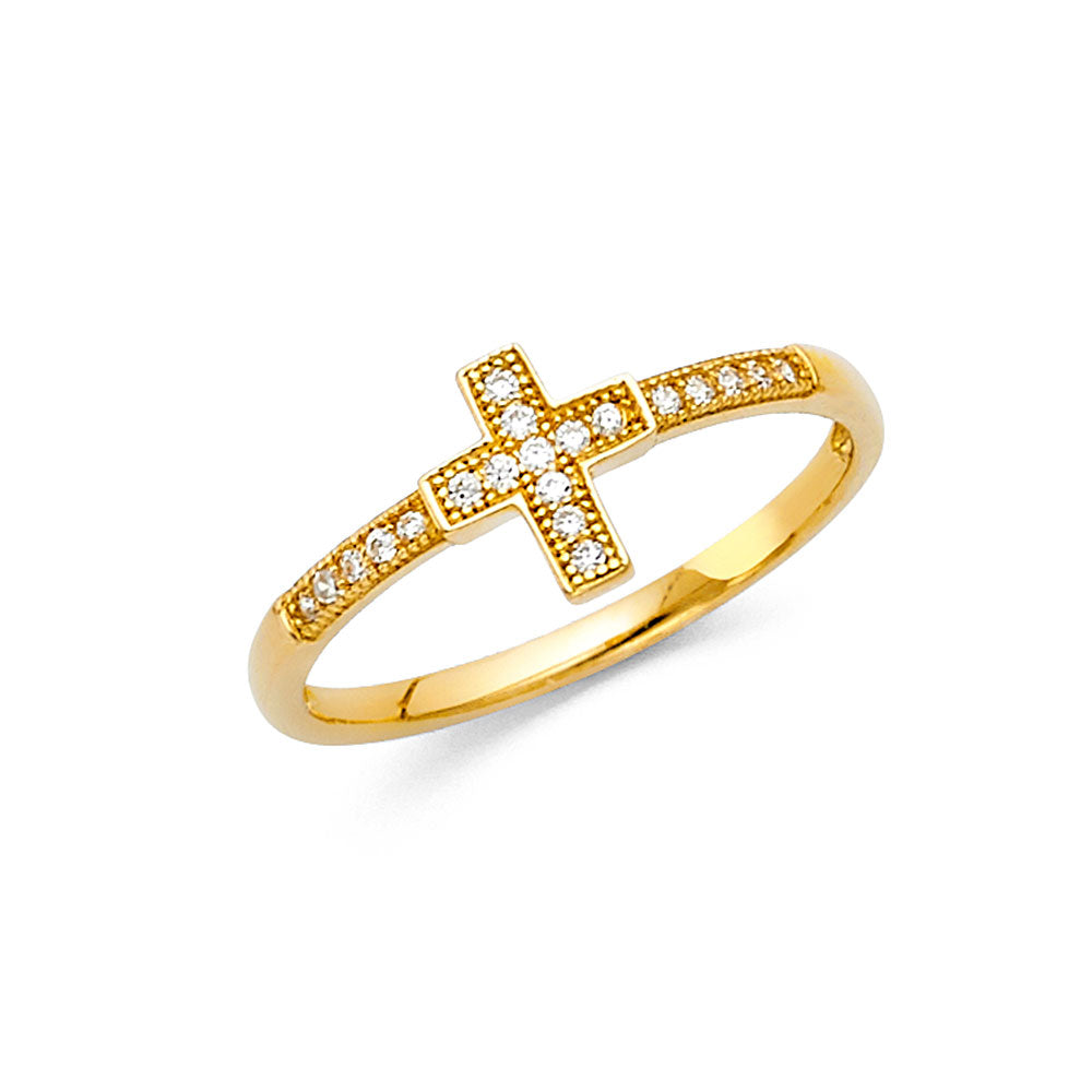 14K Yellow Gold Cross CZ Ring (RG791)
