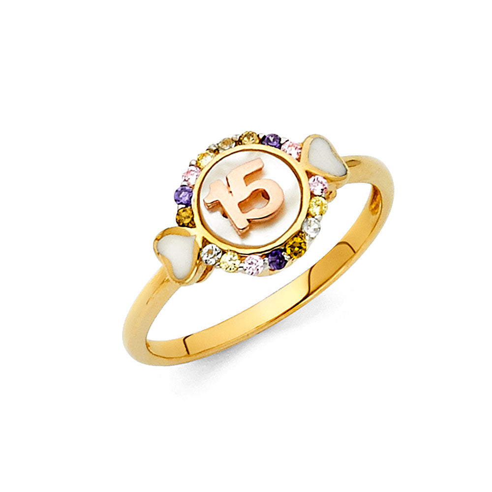 14K Two Tone Gold 15Yrs CZ Ring (RG792)