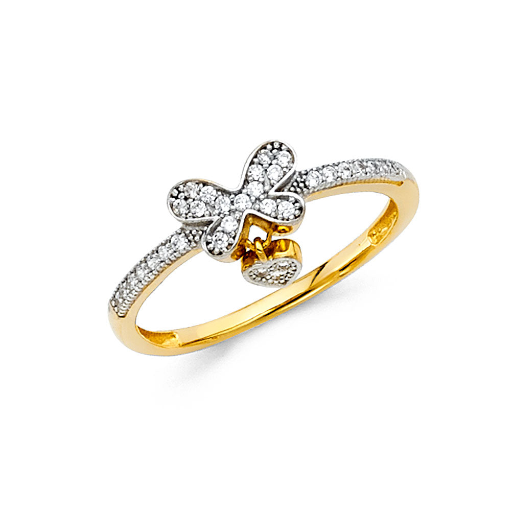 14K Two Tone Gold CZ Butterrly Heart Ring