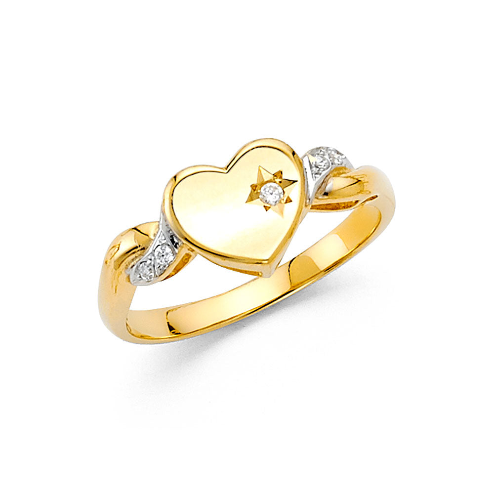 14K Two Tone Gold Heart CZ Ring