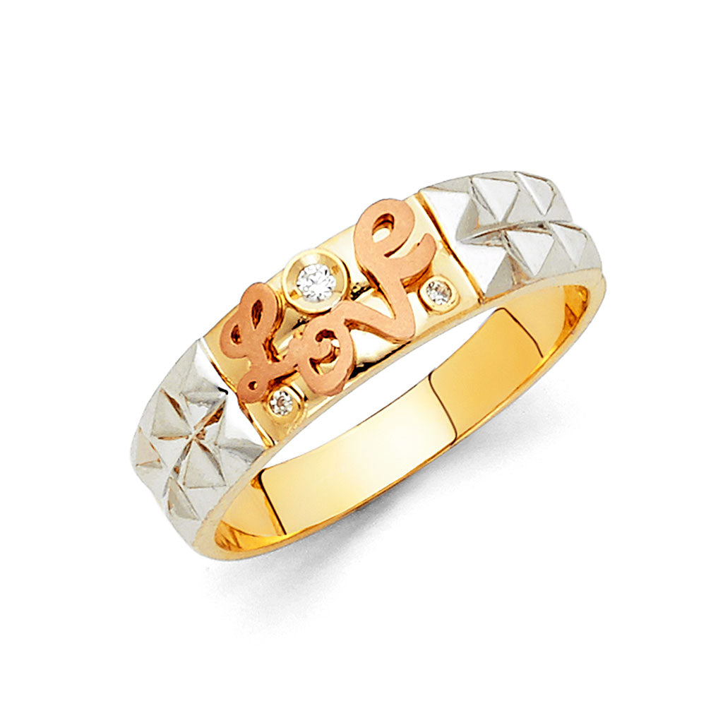 14K Yellow White Rose Gold CZ Mens Wedding Band