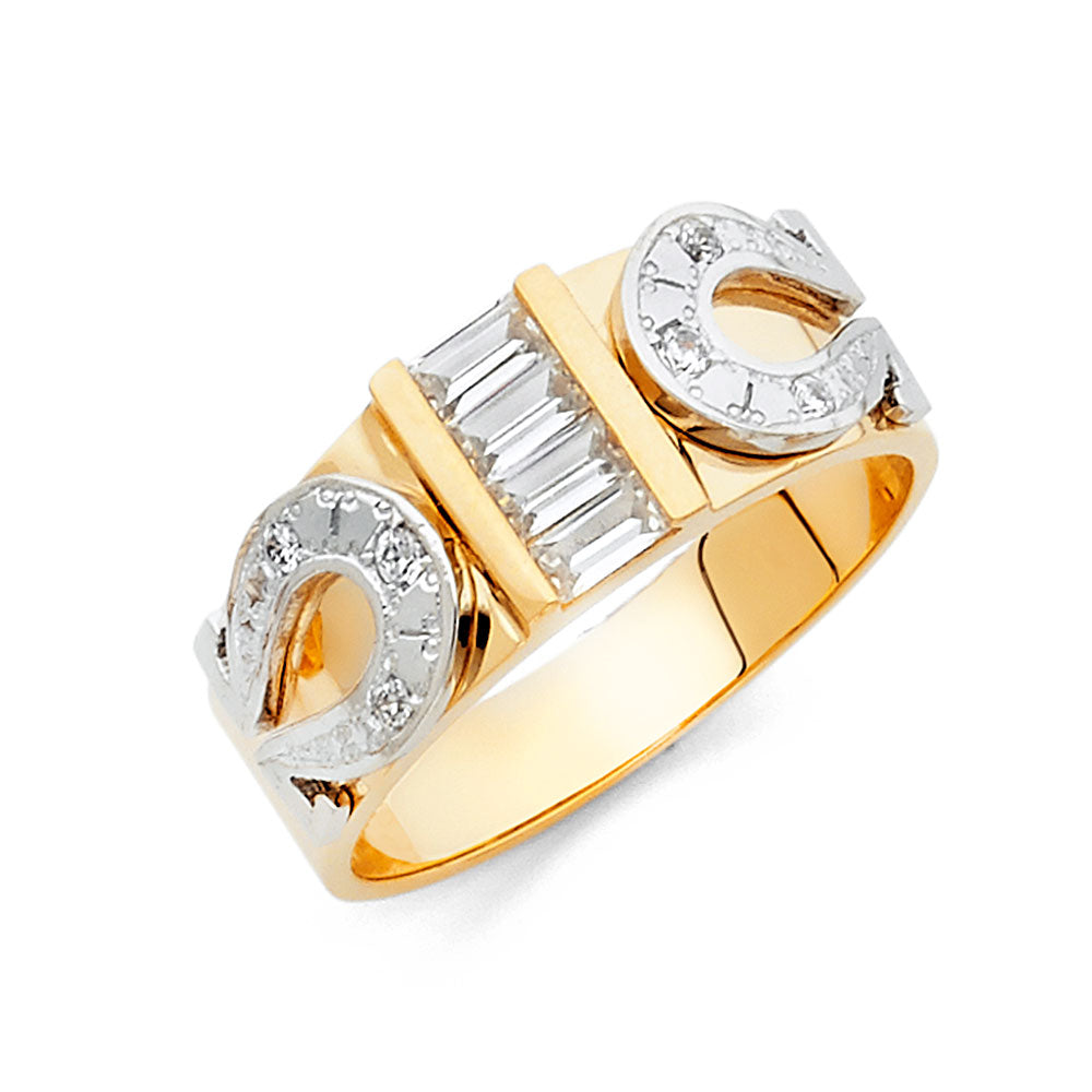 14K Two Tone Gold CZ Mens Wedding Band
