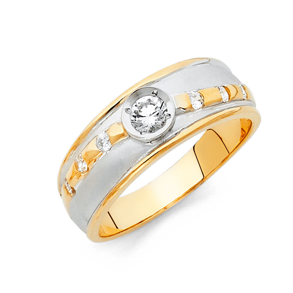 14K Two Tone Gold CZ Mens Wedding Band