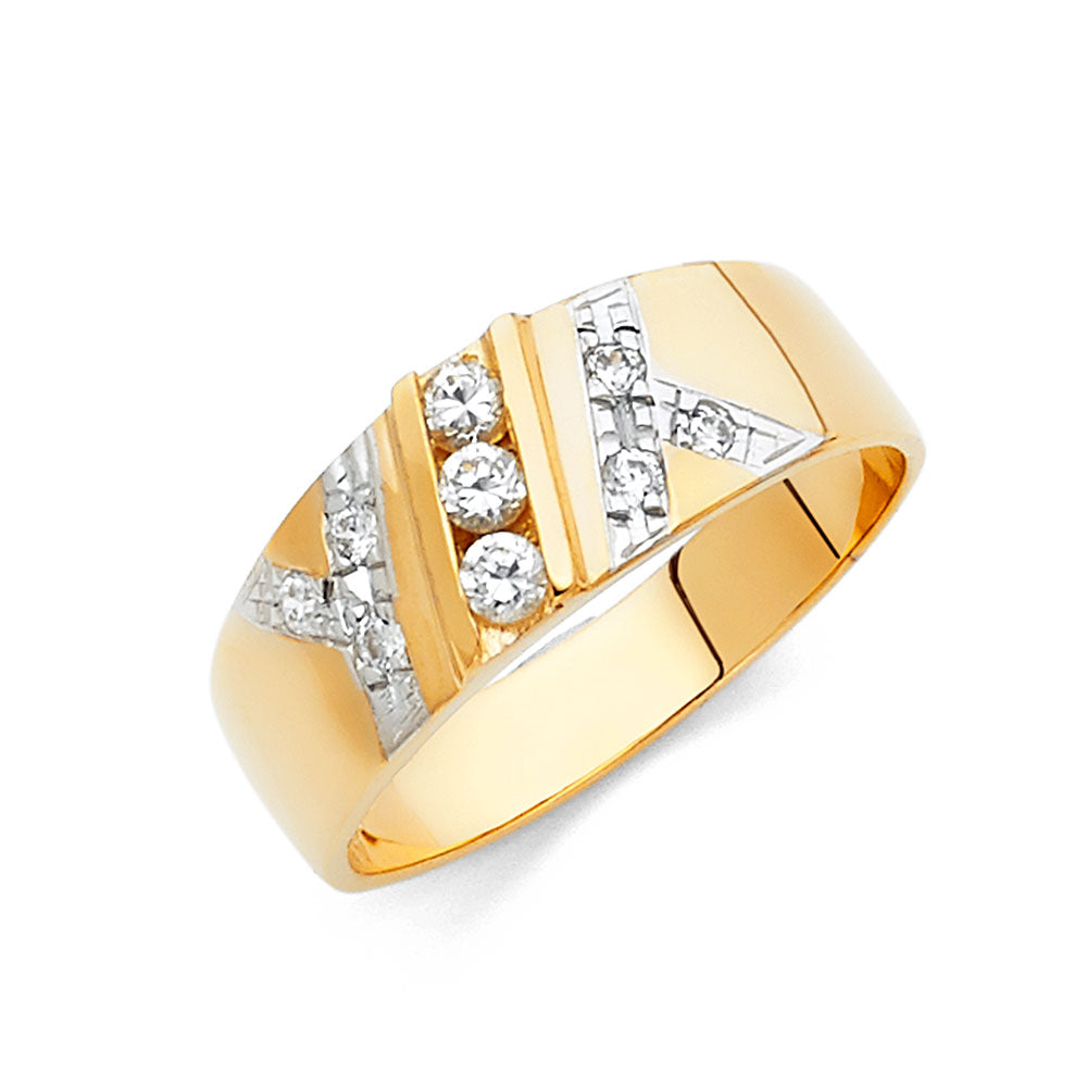 14K Yellow Gold CZ Mens Wedding Band