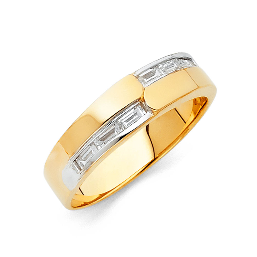 14K Yellow Gold CZ Mens Wedding Band