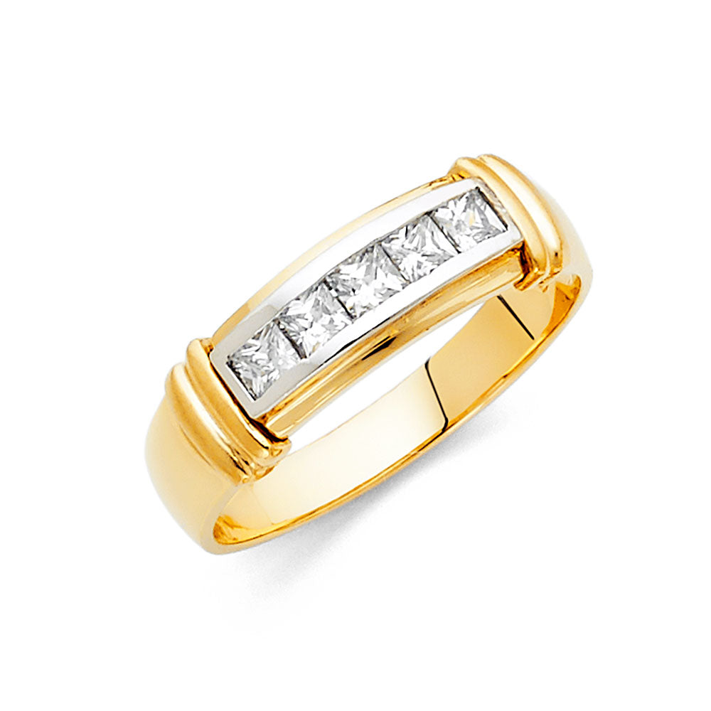 14K Two Tone Gold CZ Mens Wedding Band