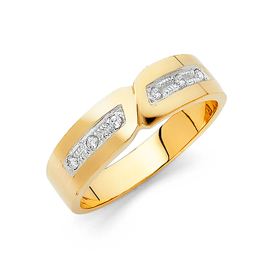 14K Yellow Gold CZ Mens Wedding Band
