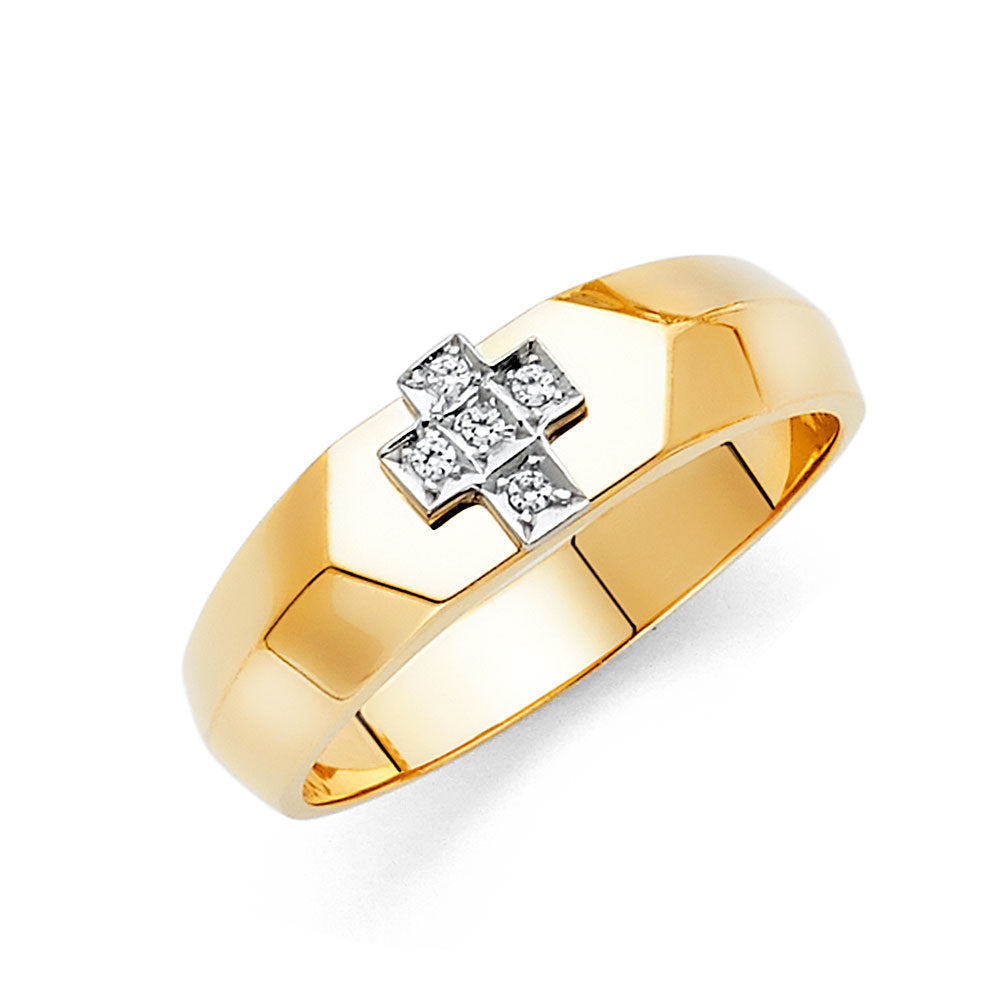 14K Yellow Gold CZ Mens Wedding Band