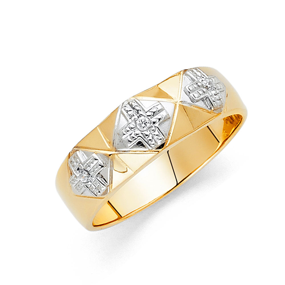 14K Two Tone Gold CZ Mens Wedding Band