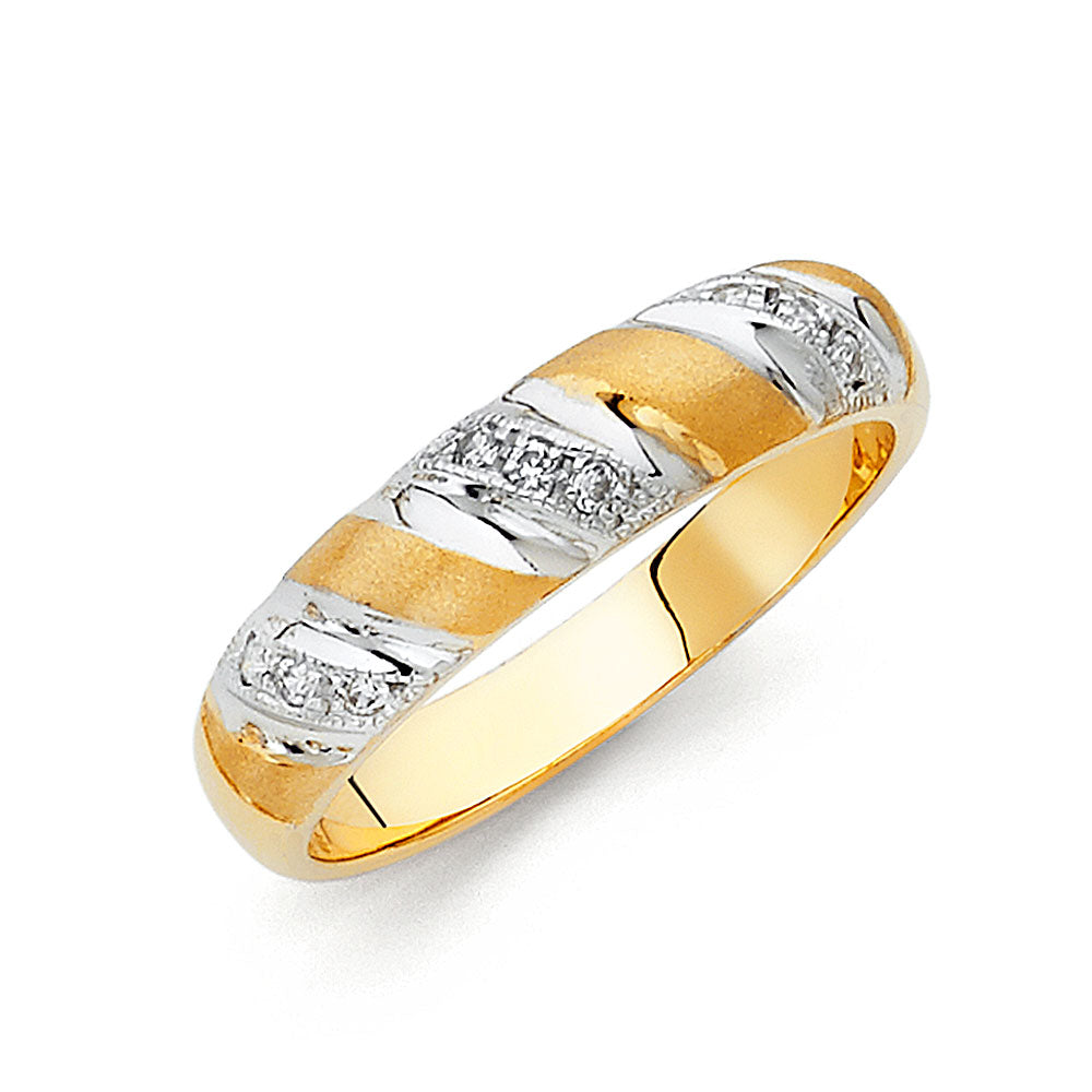 14K Two Tone Gold CZ Mens Wedding Band