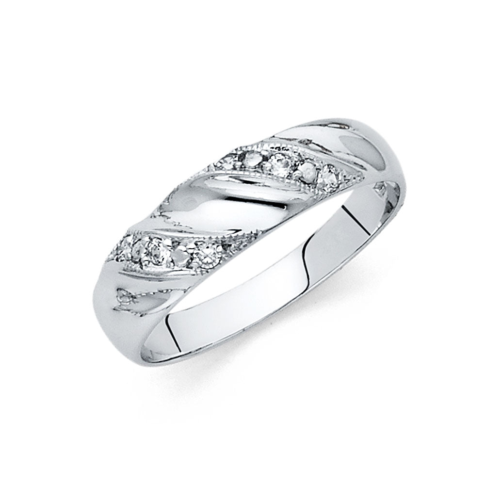14K White Gold CZ Mens Wedding Band