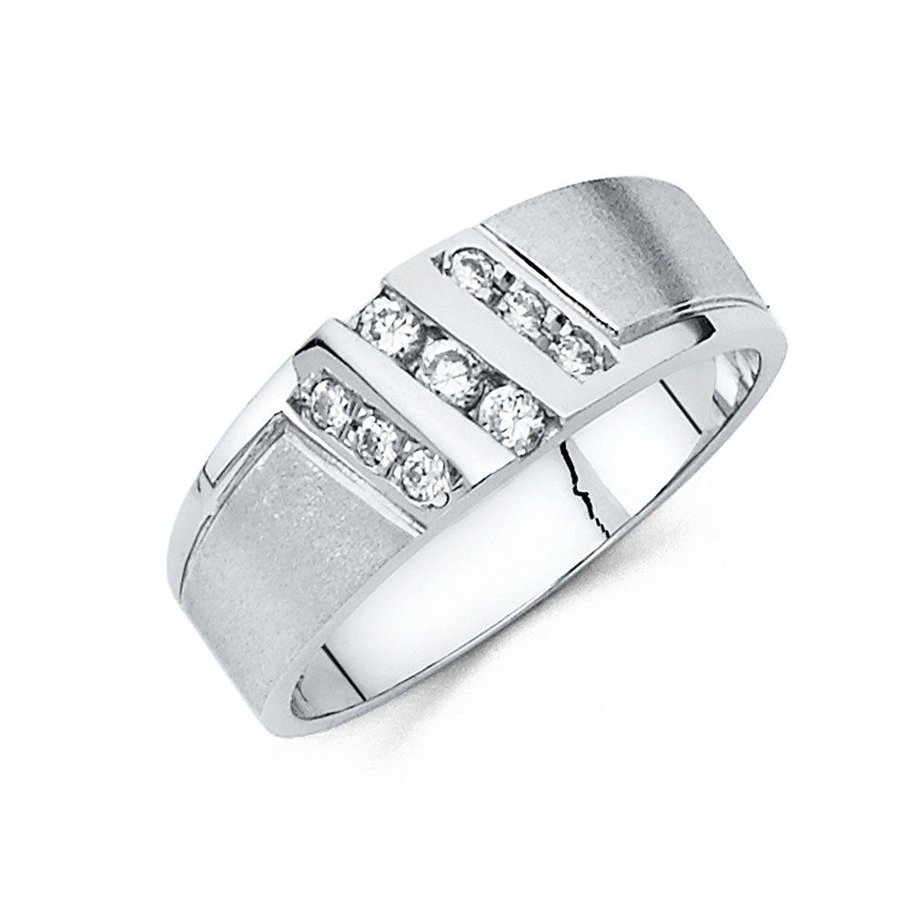 14K White Gold CZ Mens Wedding Band