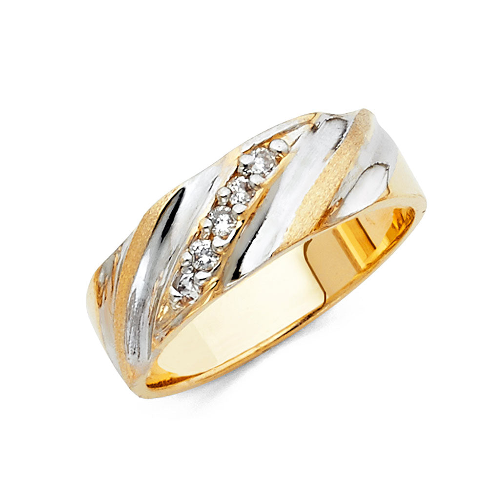 14K Two Tone Gold CZ Mens Wedding Band