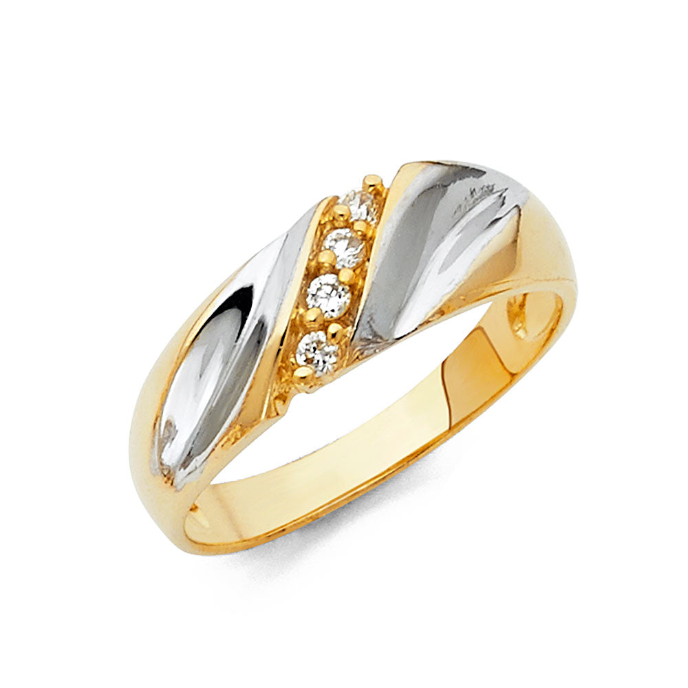 14K Two Tone Gold CZ Mens Wedding Band