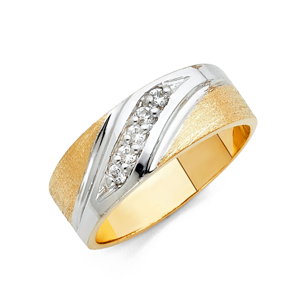 14K Two Tone Gold CZ Mens Wedding Band