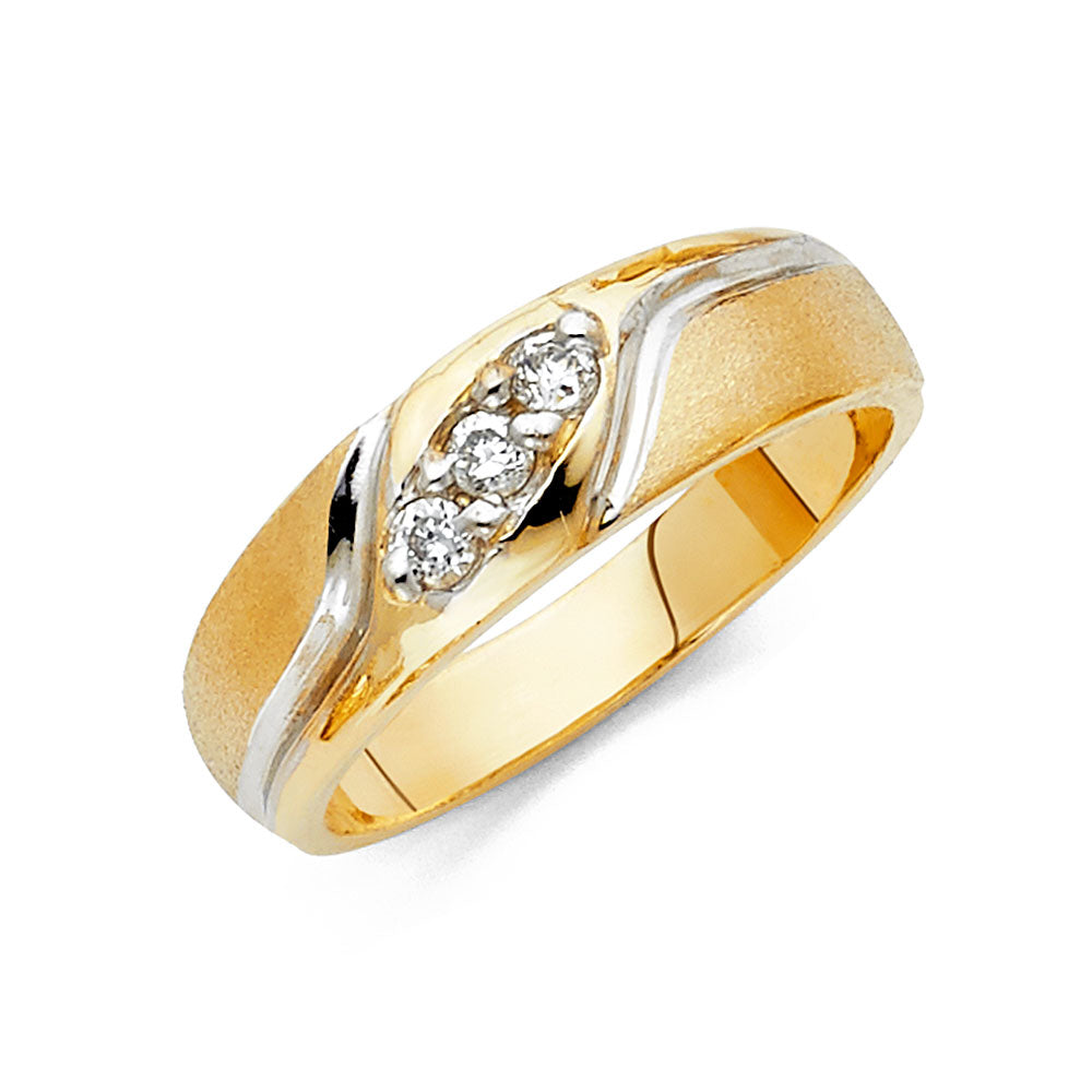 14K Two Tone Gold CZ Mens Wedding Band