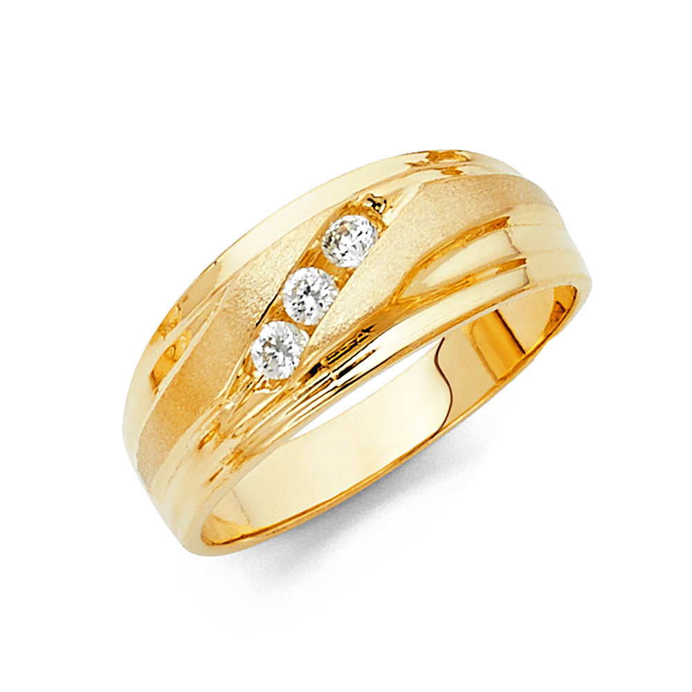 14K Yellow Gold CZ Mens Wedding Band