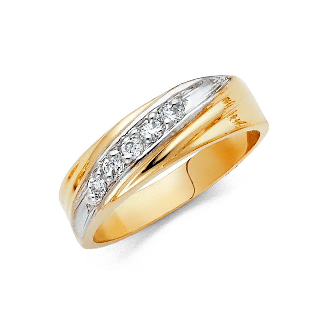 14K Two Tone Gold CZ Mens Wedding Band