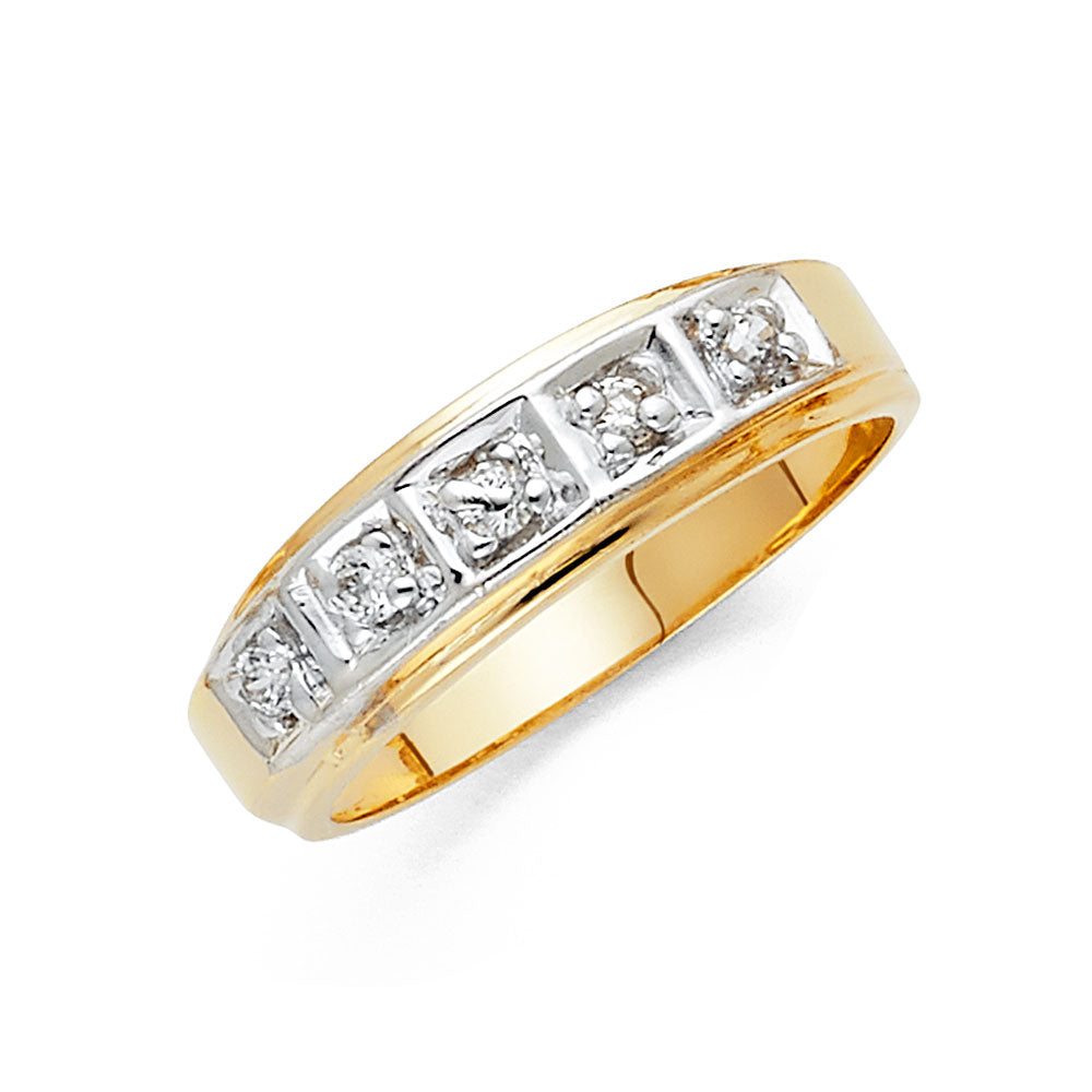14K Two Tone Gold CZ Mens Wedding Band