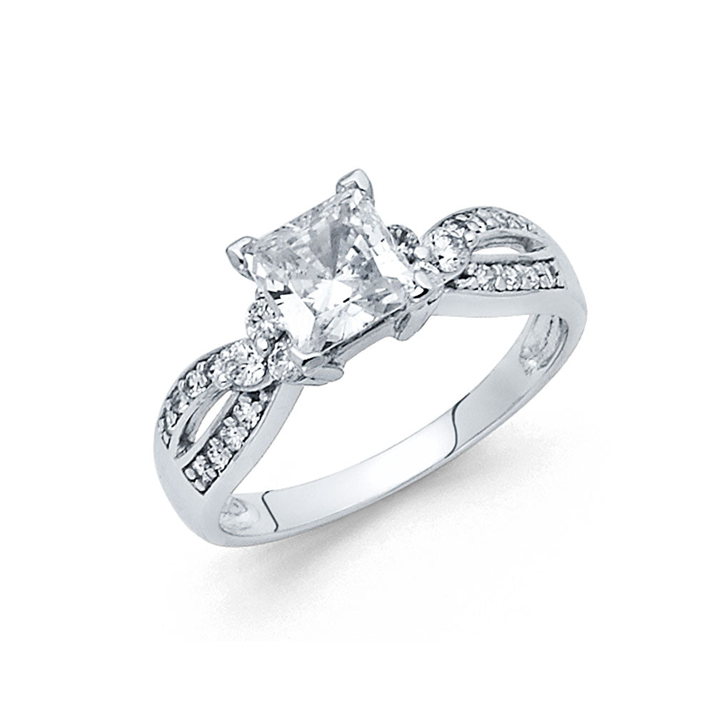 14K White Gold CZ Princess Engagement Ring