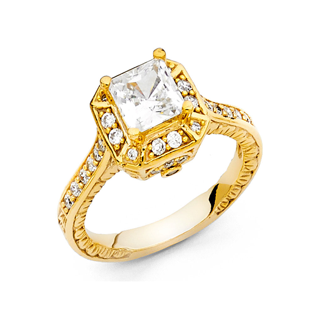 14K Yellow Gold CZ Engagement Ring