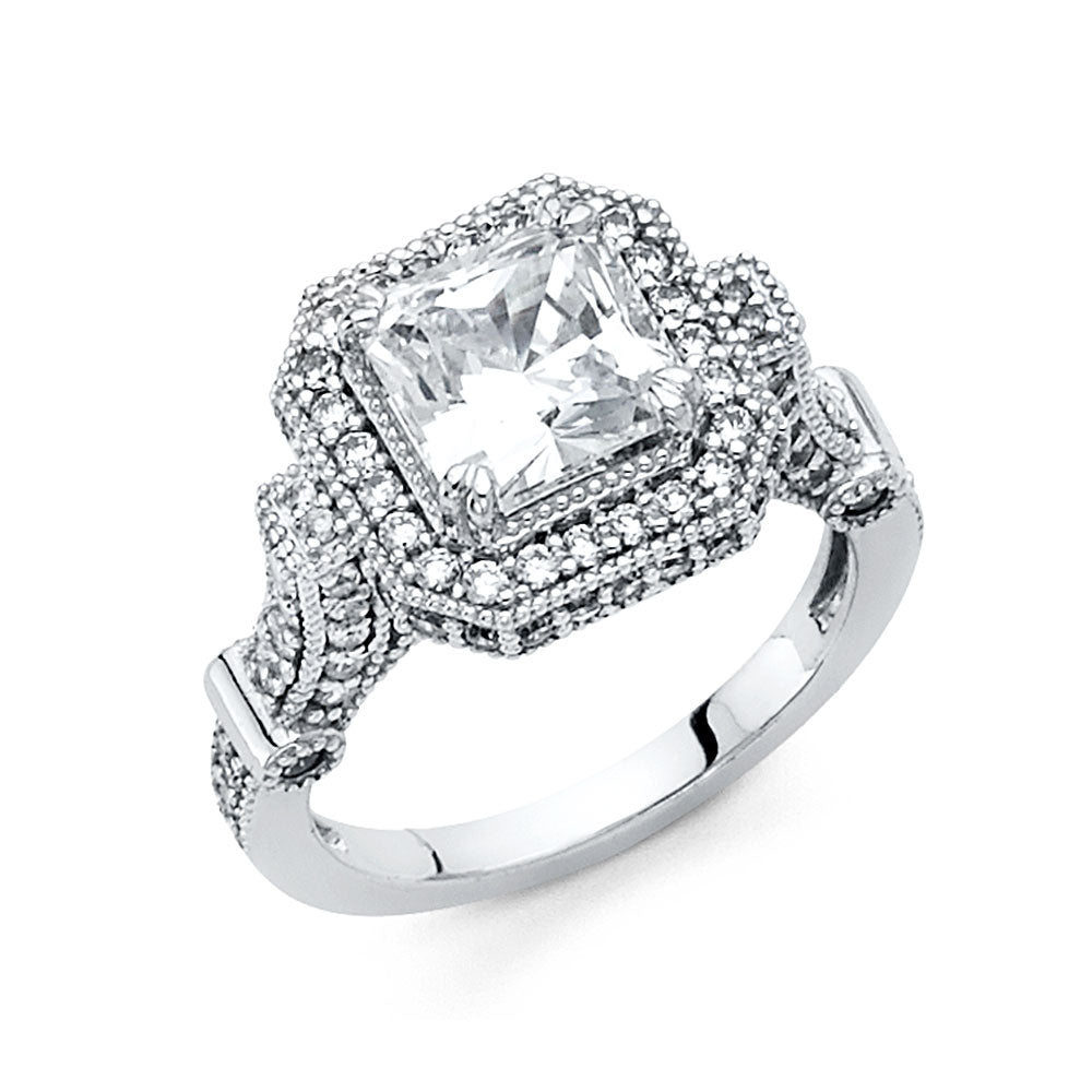 14K White Gold CZ Engagement Ring