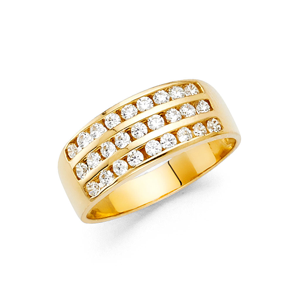 14K Yellow Gold CZ 3 Row Band