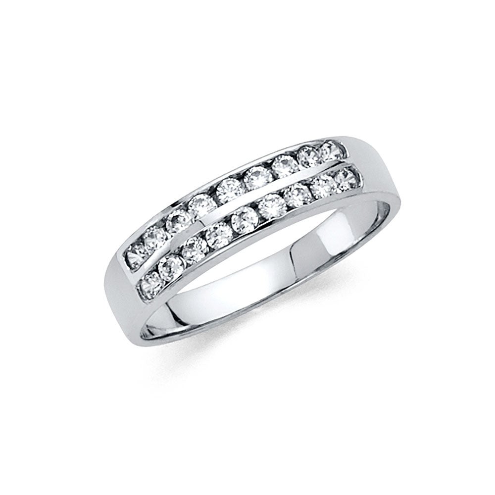 14K White Gold CZ 2 Row Band