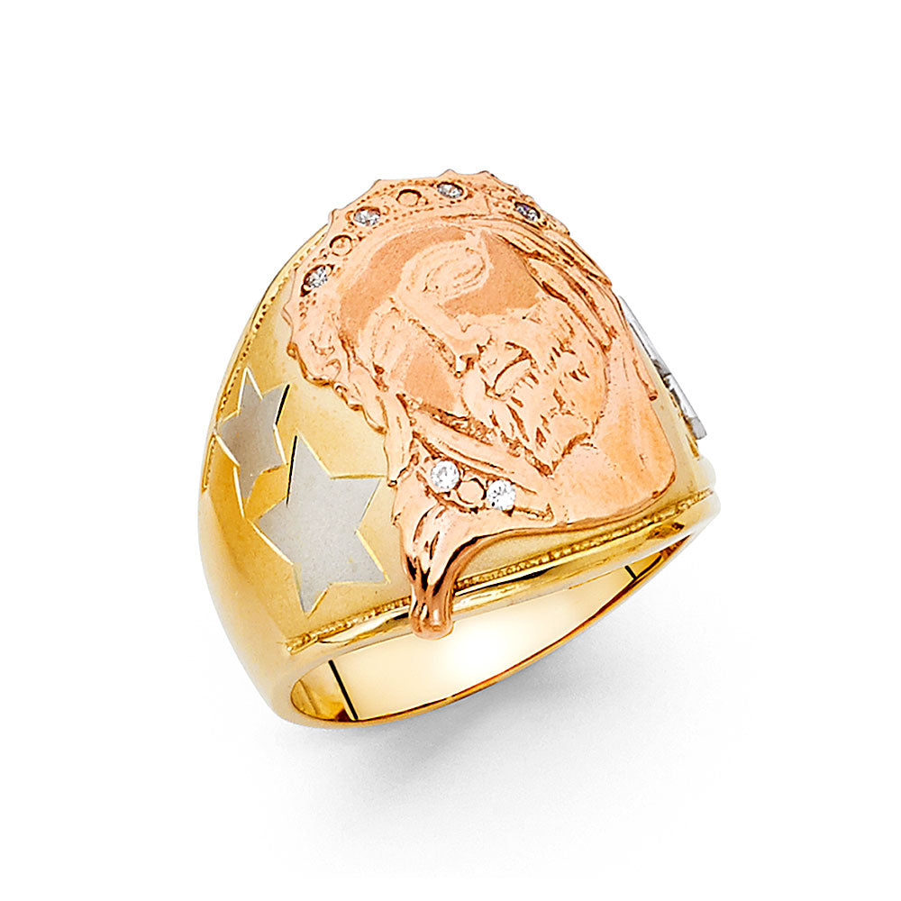 14K Yellow White Rose Gold CZ Mens Ring