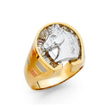 14K Two Tone Gold CZ Lucky Horse Shoe Mens Ring