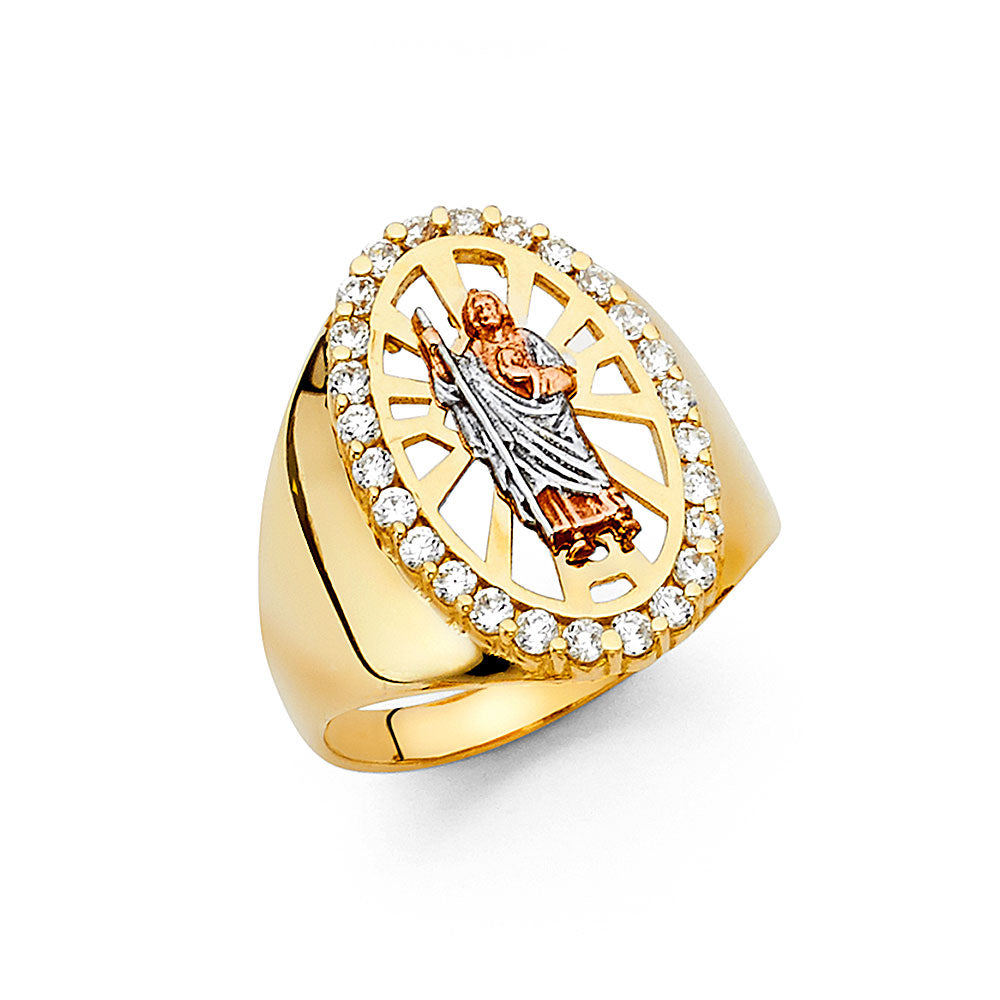 14K Yellow White Rose Gold CZ Mens Ring