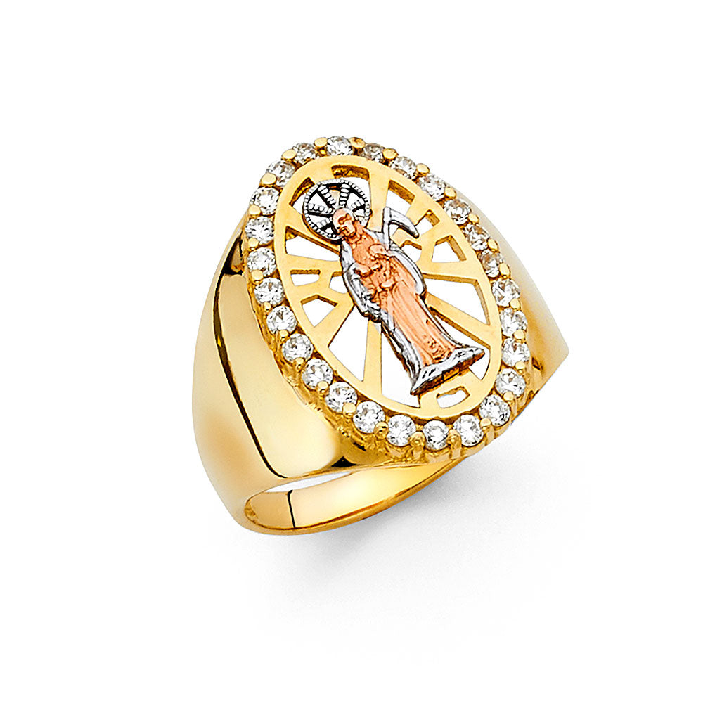 14K Yellow White Rose Gold CZ Mens Ring