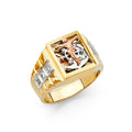14K Yellow White Rose Gold CZ Mens Ring