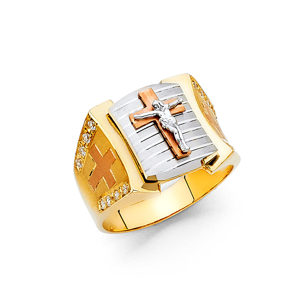 14K Yellow White Rose Gold CZ Mens Ring